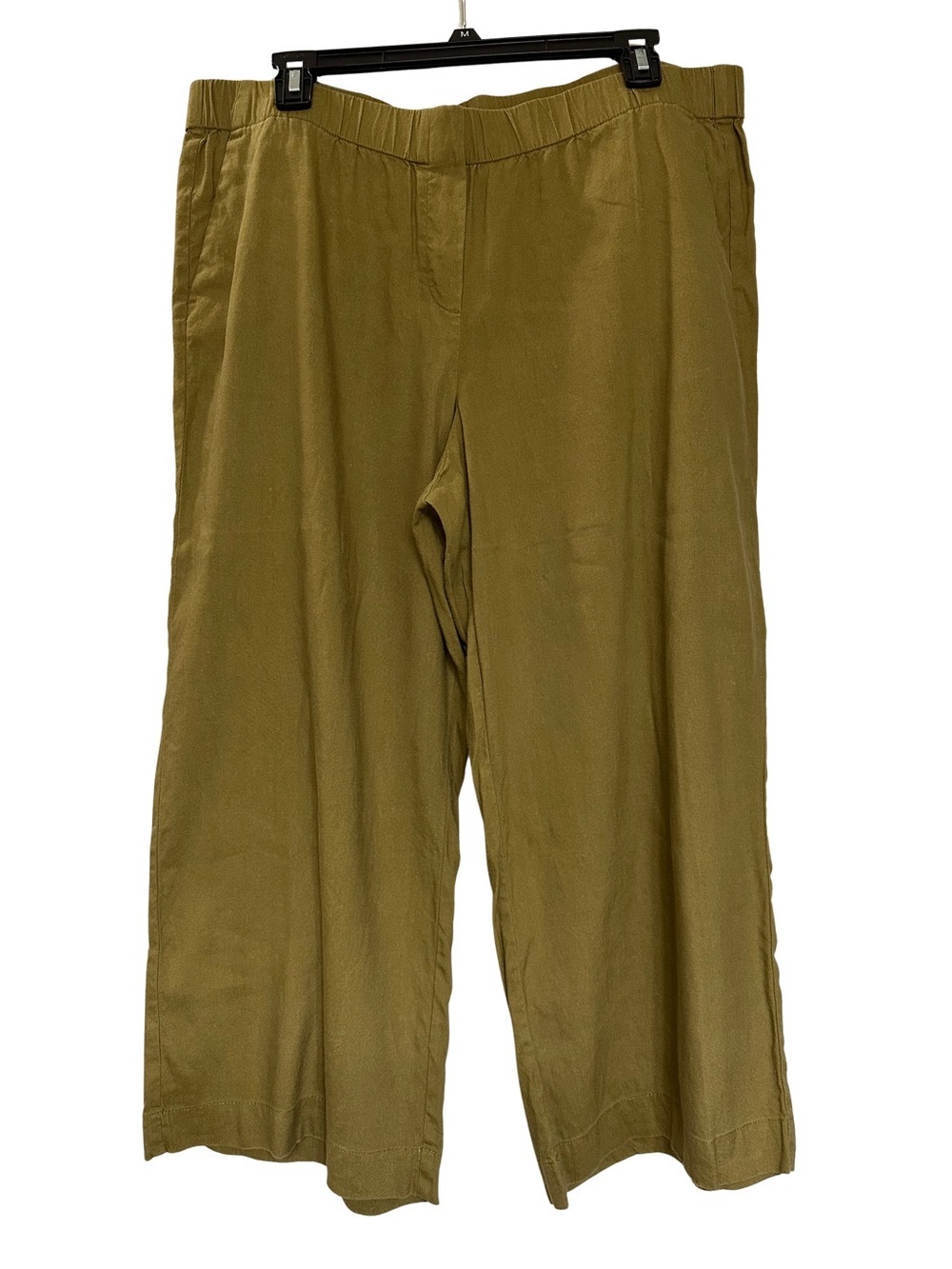 J.Jill Wide Leg Linen Pants Size Large Olive Gold Elastic Waist Cropped - Picture 1 of 6